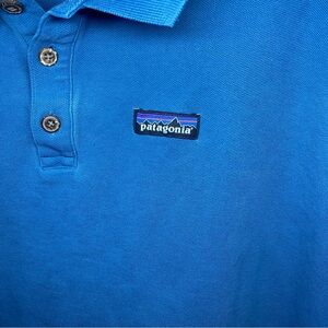 Patagonia Polo Shirt Men’s XL Blue 100% Organic Cotton Logo Short Sleeve